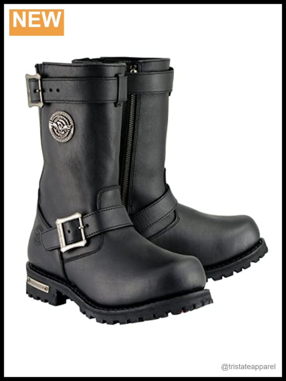 Men's Classic Engineer Motorcycle Boot Waterproof Leather Slip-On Zip